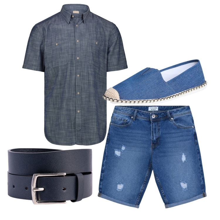 Outfit uomo - Total look. Stile Casual per Tutti i giorni. Abbinamento con espadrillas, bermuda, cinture, camicie a manica corta.