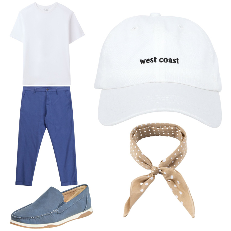 Outfit uomo - Domenica libera. Stile Urban per Serata speciale. Abbinamento con scarpe stringate, cappelli, t-shirt, pantaloni, sciarpe e foulard.