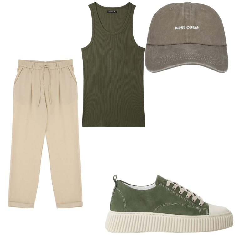 Outfit uomo - Total look #2234563. Stile Trendy per Tutti i giorni. Abbinamento con cappelli, canottiere, sneakers, pantaloni.