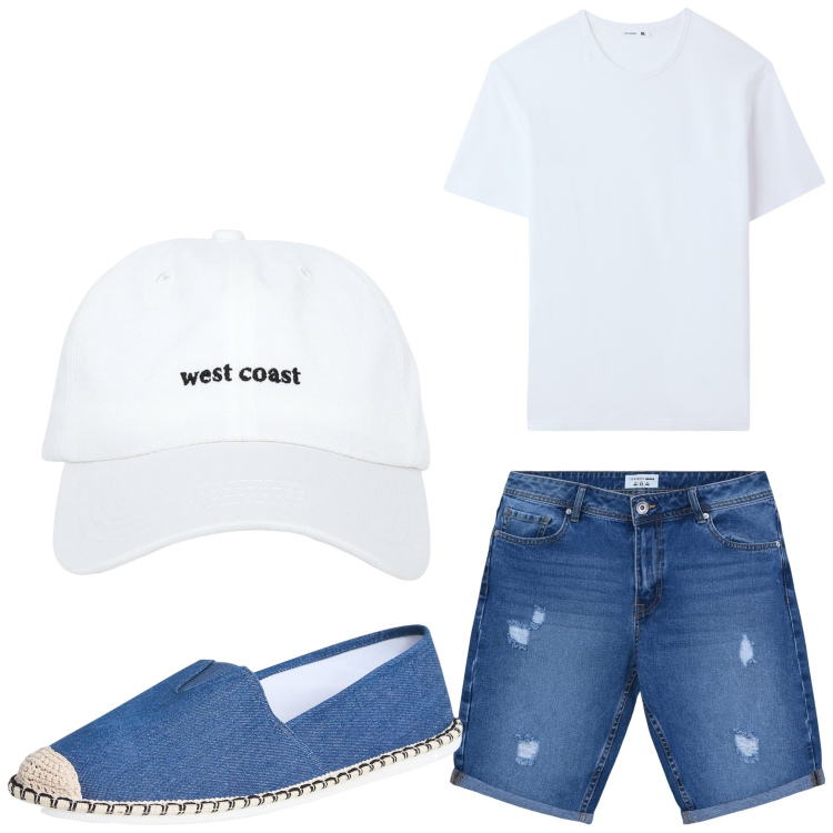 Outfit uomo - Facilissimo. Stile Casual per Tutti i giorni. Abbinamento con espadrillas, cappelli, t-shirt, bermuda.