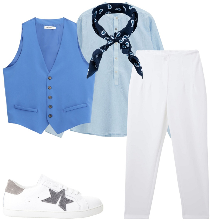 Outfit uomo - Total look #2234641. Stile Trendy per Tutti i giorni. Abbinamento con pantaloni chino, gilet, sneakers, camicie, sciarpe e foulard.
