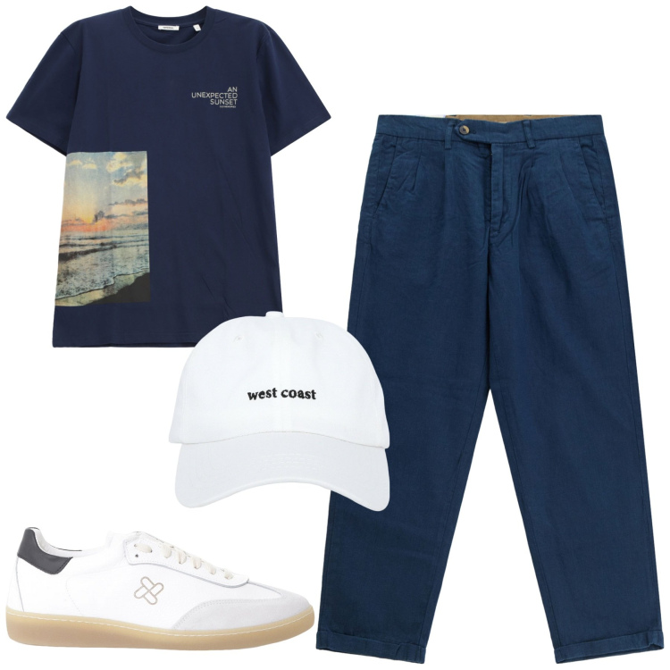 Outfit uomo - Total look #2234665. Stile Casual per Tutti i giorni. Abbinamento con cappelli, sneakers, t-shirt, pantaloni chino.
