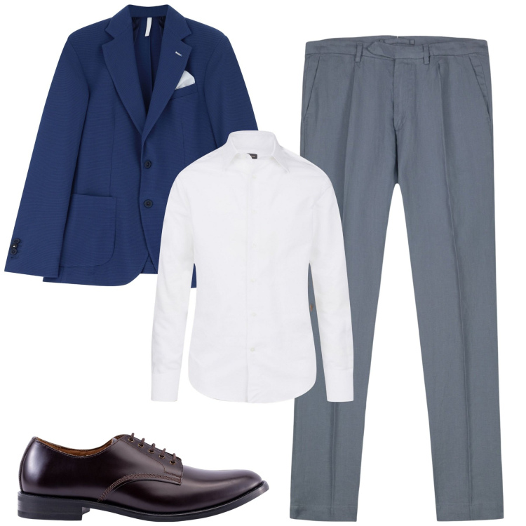 Outfit uomo - Spezzato. Stile Business/Elegante per Serata speciale. Abbinamento con giacche, camicie, scarpe stringate, pantaloni.