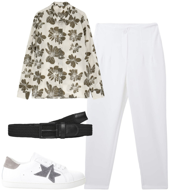 Outfit uomo - La camicia grafica. Stile Trendy per Tutti i giorni. Abbinamento con pantaloni chino, cinture, camicie, sneakers.
