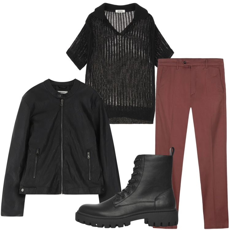 Outfit uomo - Gli anfibi pratici. Stile Trendy per Serata speciale. Abbinamento con anfibi, maglieria, giacche, pantaloni chino.