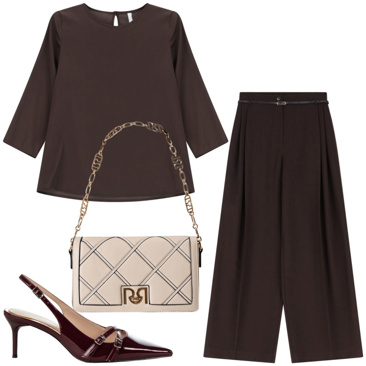 Outfit donna - Il colore di tendenza. Stile Glamour per Serata fuori. Abbinamento con décolleté, borse a tracolla, bluse, pantaloni.