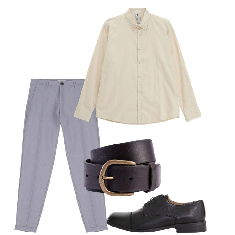 Outfit uomo - Fine estate. Stile Casual per Tutti i giorni. Abbinamento con pantaloni, scarpe stringate, camicie, cinture.
