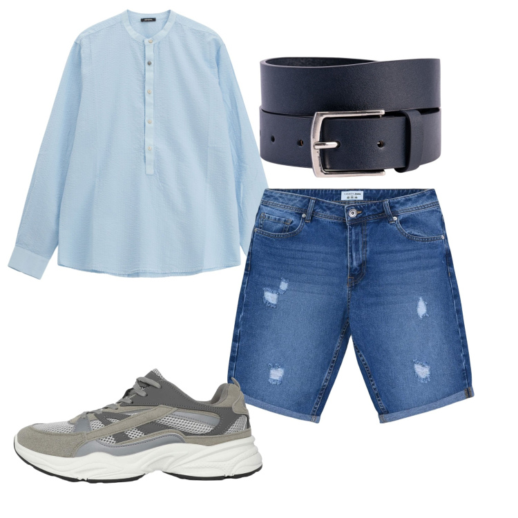 Outfit uomo - Una fresca serata. Stile Casual per Tutti i giorni. Abbinamento con sneakers, bermuda, camicie, cinture.