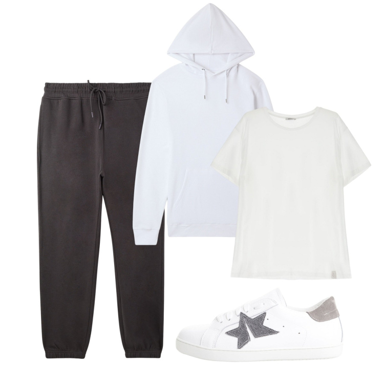 Outfit uomo - Sport ad agosto. Stile Urban per Sport. Abbinamento con felpe con cappuccio, pantaloni, sneakers, t-shirt.