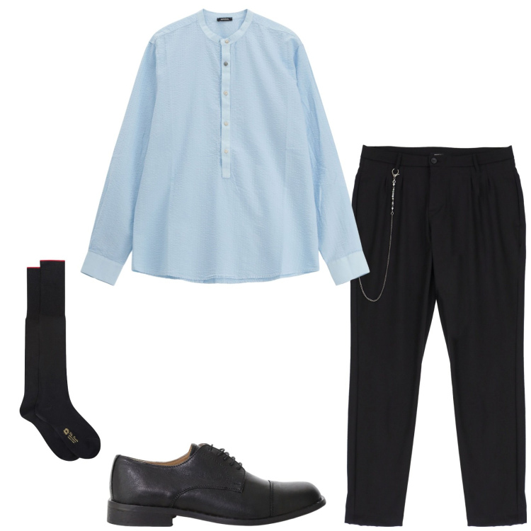 Outfit uomo - Serata fuori. Stile Trendy per Serata speciale. Abbinamento con scarpe stringate, camicie, pantaloni, calzini.