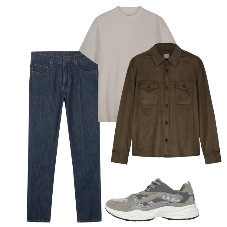 Outfit uomo - Fine estate. Stile Casual per Tutti i giorni. Abbinamento con sneakers, t-shirt, giacche, jeans.