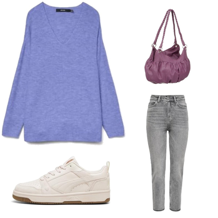 Outfit femme - Décontractée en violet. Style Basique pour Tous les jours. Assortir avec pulls, sneakers, sacs à main, jeans.