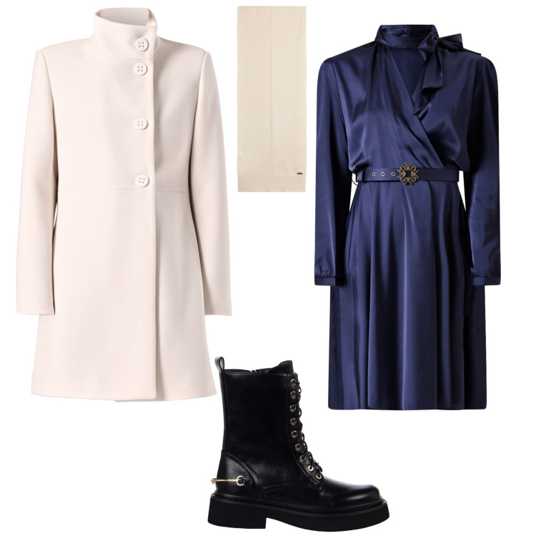 Outfit donna - Total look #2234851. Stile Glamour per Serata fuori. Abbinamento con cappotti, vestiti corti, anfibi, sciarpe.