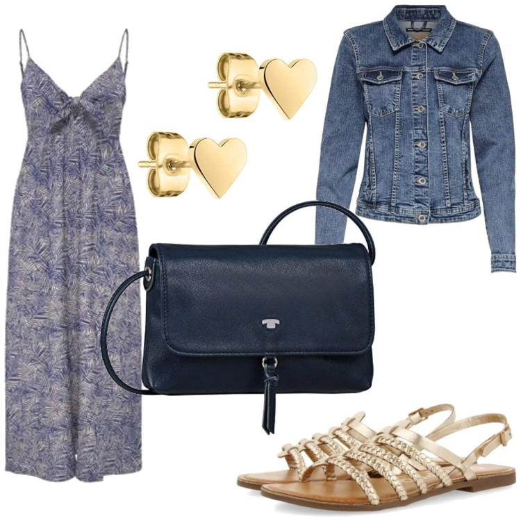 Outfit femme - La reprise de fin août. Style Basique pour Tous les jours. Assortir avec robes longues, sacs en bandoulière, sandales, blazers, boucles d'oreilles.