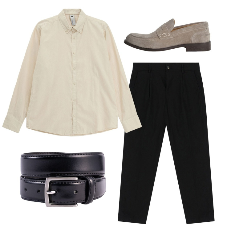 Outfit uomo - Total look. Stile Casual per Tutti i giorni. Abbinamento con pantaloni chino, scarpe stringate, camicie, cinture.