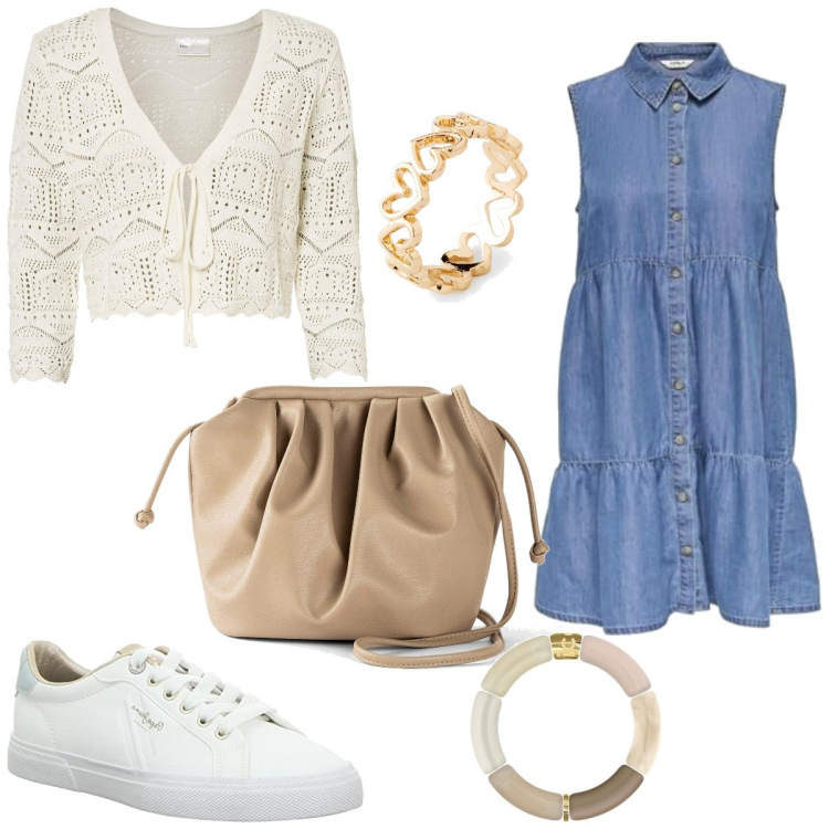 Outfit femme - Une jolie rentrée. Style Tendance pour Tous les jours. Assortir avec blazers, bagues, sacs en bandoulière, robes courtes, sneakers, bracelets.