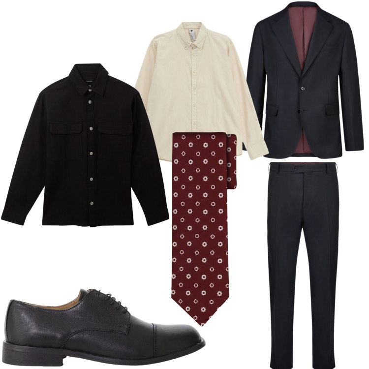 Outfit uomo - Total look #2234866. Stile Biker Rock per Ufficio. Abbinamento con cappotti, scarpe stringate, camicie, abiti, cravatte.