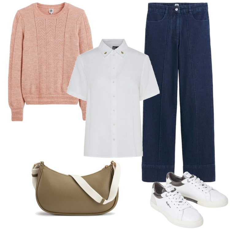 Outfit mujer - Mannish #633. Estilo Mannish para Todos los días. Combinación con prendas de punto, vaqueros, bandoleras, sneakers, camisas de manga corta.