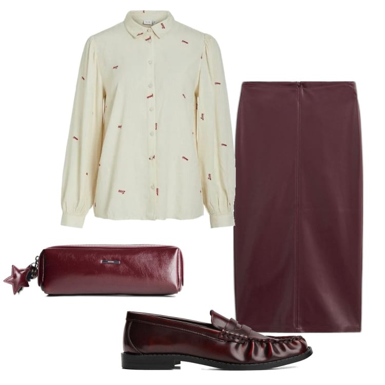 Outfit mujer - Vintage retrò #827. Estilo Vintage retrò para Oficina. Combinación con faldas largas, mocasines, maletas, camisas.