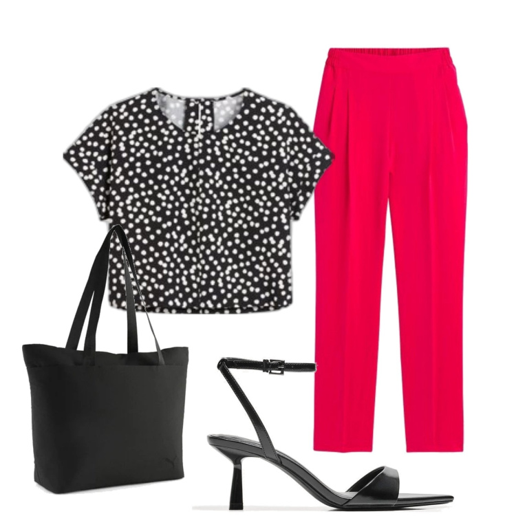 Outfit mujer - Casual chic #14260. Estilo Casual chic para Oficina. Combinación con pantalones, camisas de manga corta, bolso tote, sandalias de tacón.