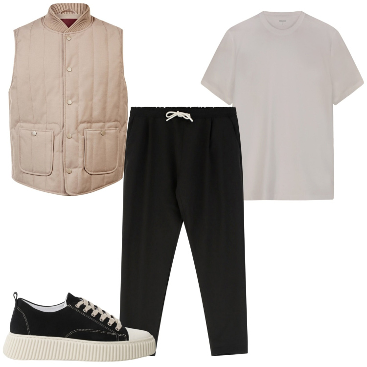 Outfit uomo - Summer night. Stile Casual per Tutti i giorni. Abbinamento con pantaloni, sneakers, piumini, t-shirt.