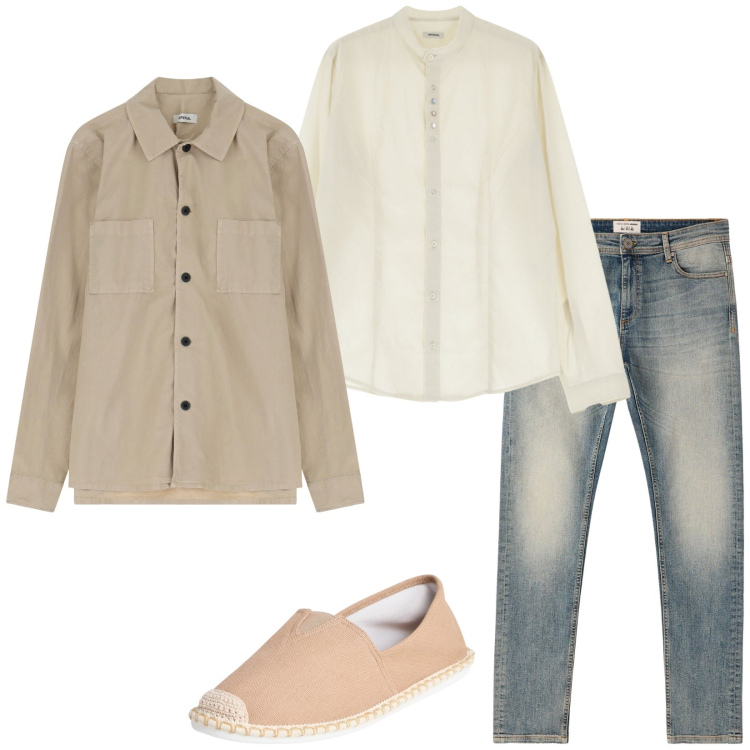 Outfit uomo - Mix and match. Stile Casual per Tutti i giorni. Abbinamento con espadrillas, jeans skinny, giacche, camicie.