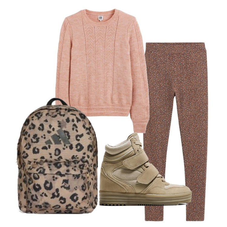 Outfit mujer - Casual #9513. Estilo Casual para Escuela/Universidad. Combinación con sneakers, leggings, prendas de punto, mochilas.