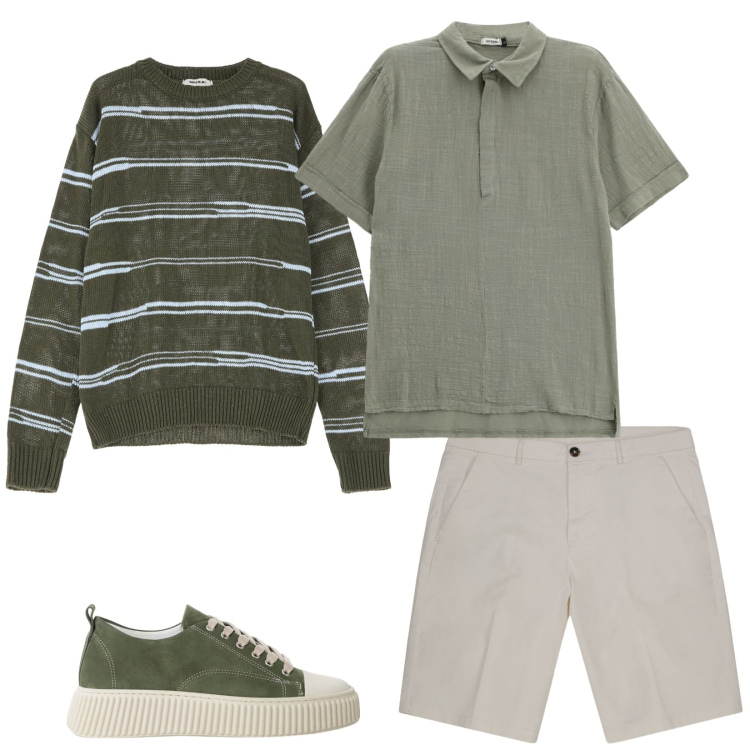 Outfit uomo - Total look #2234953. Stile Casual per Tutti i giorni. Abbinamento con pullovers, sneakers, polo, bermuda.