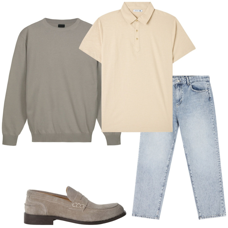 Outfit uomo - Total look #2234960. Stile Casual per Tutti i giorni. Abbinamento con polo, jeans dritti, scarpe stringate, maglieria.