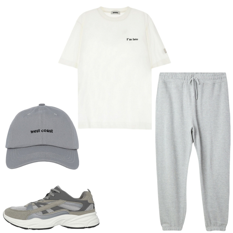 Outfit uomo - Total look #2234962. Stile Casual per Sport. Abbinamento con cappelli con visiera, pantaloni, sneakers, t-shirt.