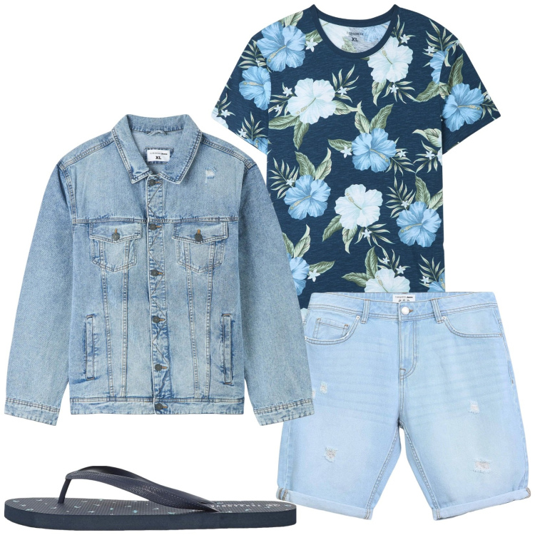 Outfit uomo - Ok con le infradito. Stile Casual per Tutti i giorni. Abbinamento con giacche, t-shirt, shorts, sandali.