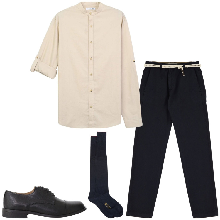 Outfit uomo - Total look #2234988. Stile Trendy per Serata speciale. Abbinamento con camicie, pantaloni chino, scarpe stringate, calzini.