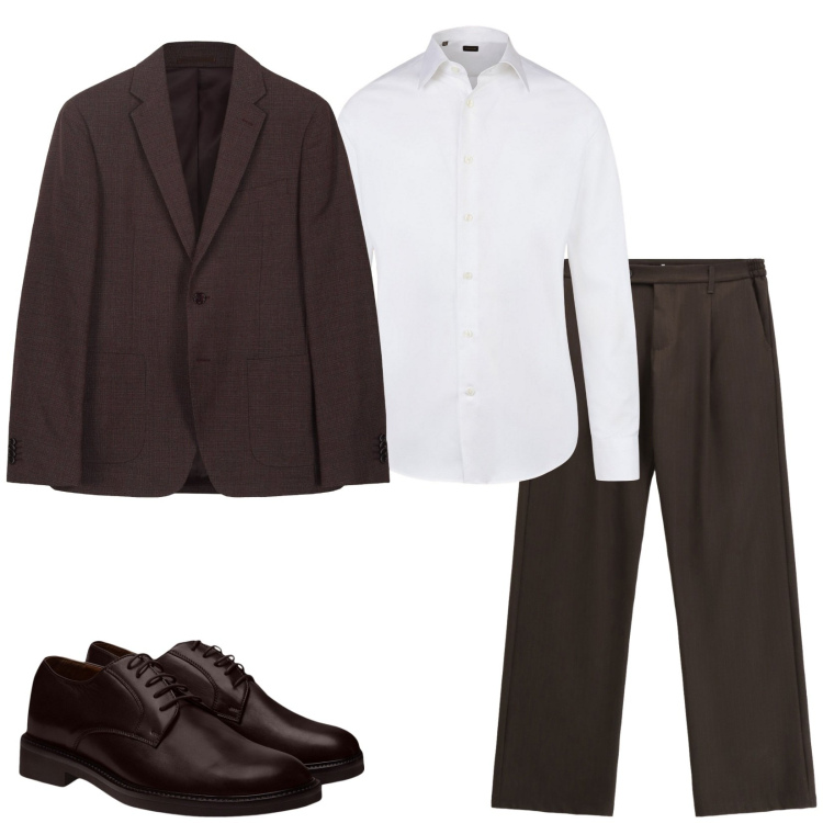 Outfit uomo - Brown. Stile Business/Elegante per Ufficio. Abbinamento con pantaloni, scarpe stringate, camicie, giacche.