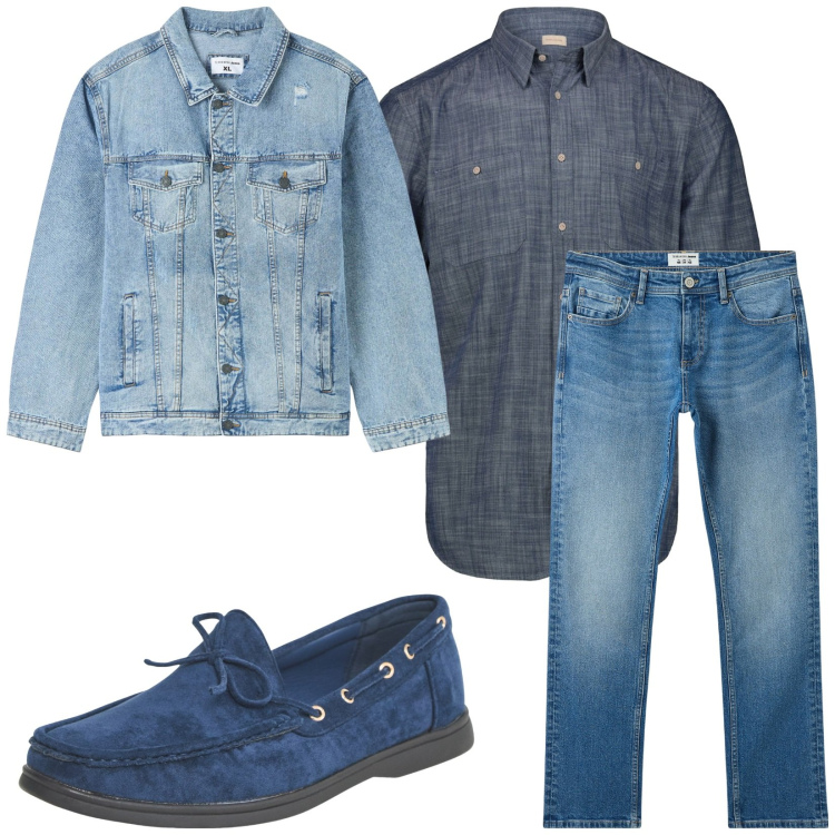 Outfit uomo - Total look #2234998. Stile Casual per Tutti i giorni. Abbinamento con giacche, scarpe stringate, jeans, camicie a manica corta.