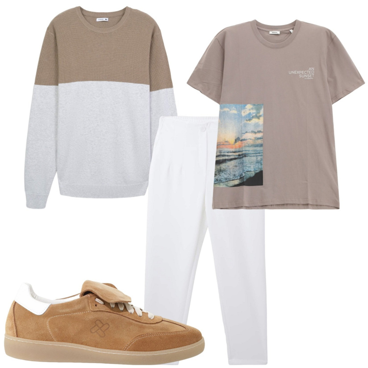 Outfit uomo - Total look #2235001. Stile Casual per Tutti i giorni. Abbinamento con pantaloni chino, maglieria, sneakers, t-shirt.
