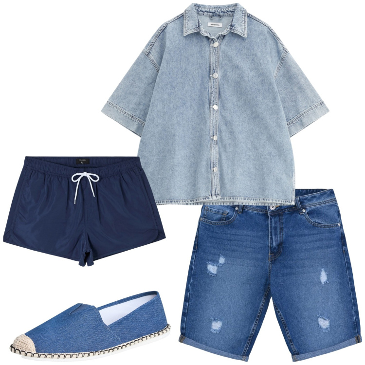 Outfit uomo - Total look #2235004. Stile Casual per Mare. Abbinamento con costumi, espadrillas, bermuda, camicie a manica corta.