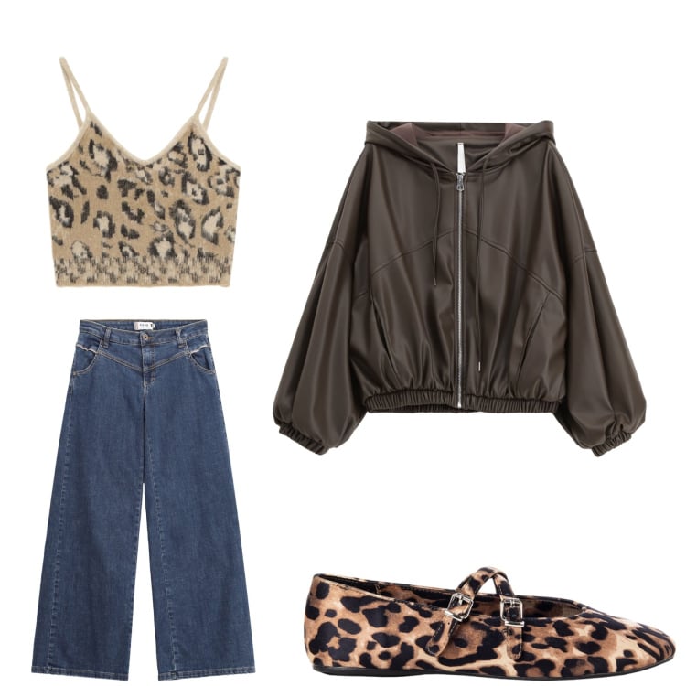 Outfit donna - Aperitivo. Stile Trendy per Tutti i giorni. Abbinamento con ballerine, jeans, bomber, top.
