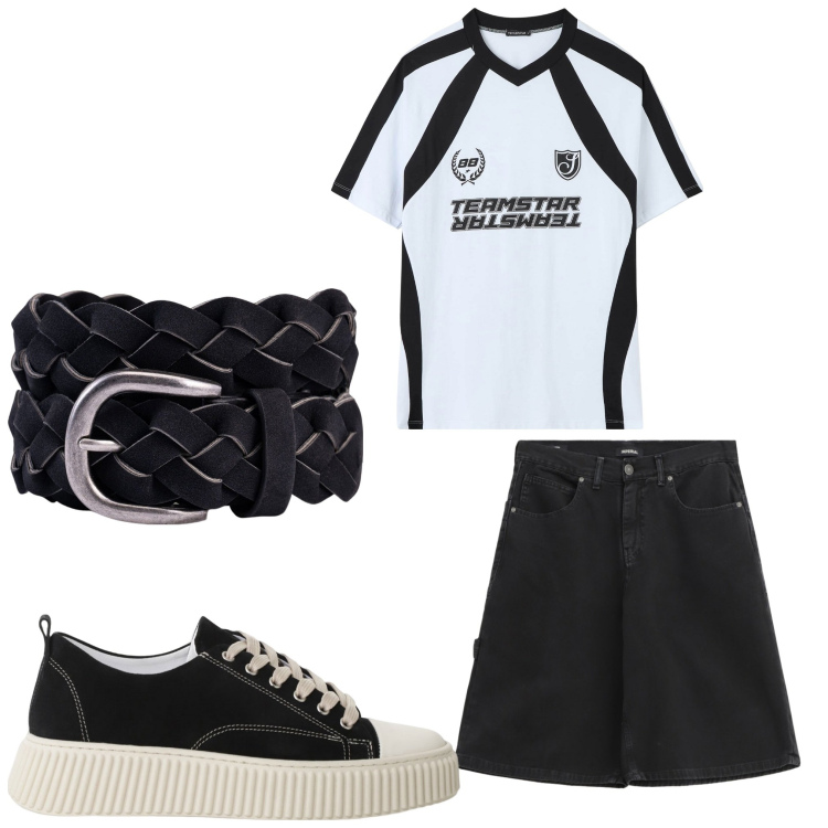 Outfit uomo - è tornato il campionato. Stile Casual per Sport. Abbinamento con t-shirt sportive, sneakers, bermuda, cinture.