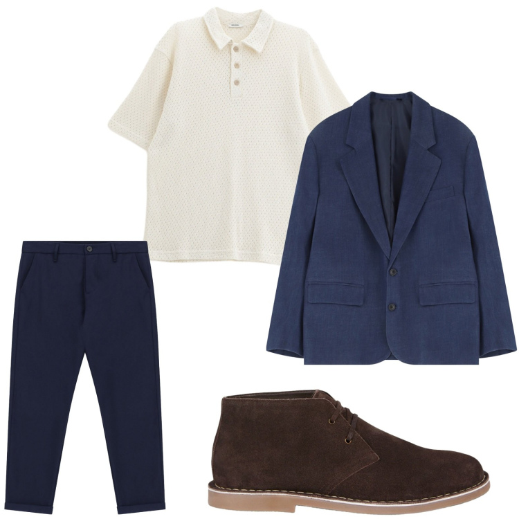 Outfit uomo - Blu professionale. Stile Casual per Ufficio. Abbinamento con giacche, polo, pantaloni, stivali e stivaletti.