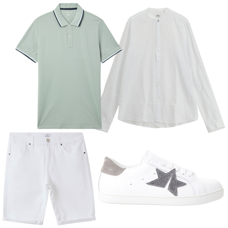 Outfit uomo - Stile informale. Stile Trendy per Tutti i giorni. Abbinamento con sneakers, camicie, polo, bermuda.