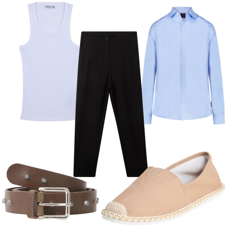Outfit uomo - Total look #2235133. Stile Trendy per Tutti i giorni. Abbinamento con espadrillas, pantaloni chino, canottiere, cinture, camicie.