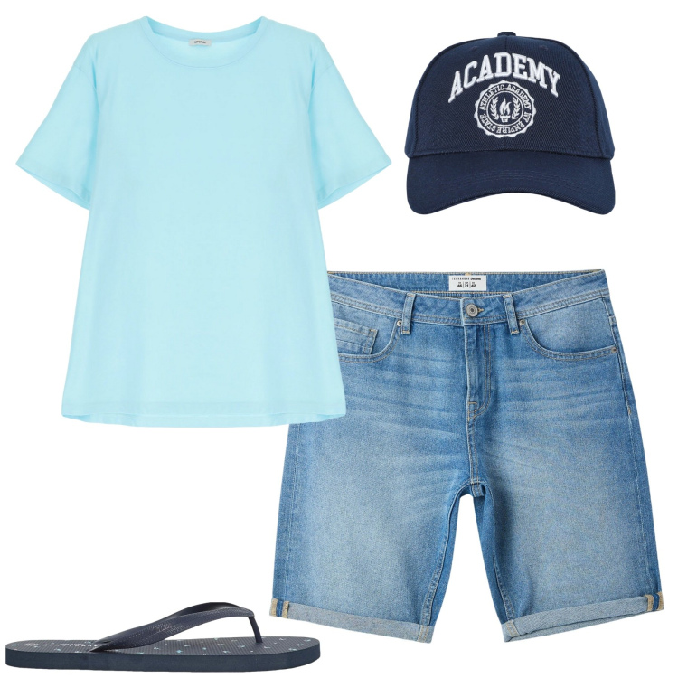 Outfit uomo - Total look #2235156. Stile Casual per Tutti i giorni. Abbinamento con cappelli con visiera, bermuda, sandali, t-shirt.