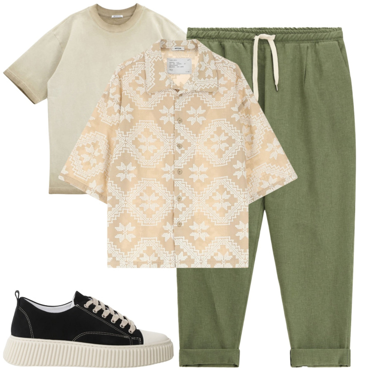 Outfit uomo - Total look #2235169. Stile Trendy per Tutti i giorni. Abbinamento con camicie a manica corta, sneakers, t-shirt, pantaloni.