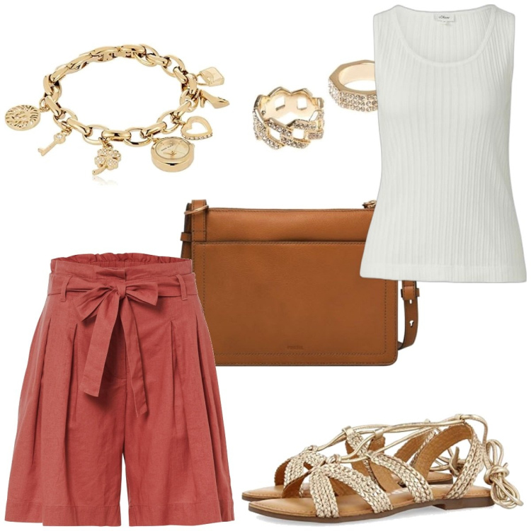 Outfit femme - Profiter encore de l été. Style Tendance pour Tous les jours. Assortir avec bermuda, t-shirts, sandales, pendentifs, sacs en bandoulière, bagues.