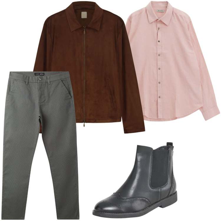 Outfit uomo - Giubbino scamosciato. Stile Casual per Ufficio. Abbinamento con stivali e stivaletti, pantaloni chino, camicie, giacche.