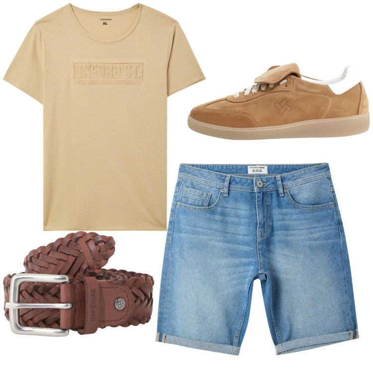Outfit uomo - Total look. Stile Casual per Tutti i giorni. Abbinamento con t-shirt, bermuda, sneakers, cinture.