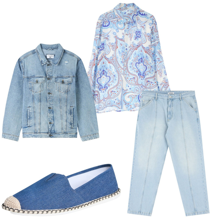 Outfit uomo - Total look #2235214. Stile Casual per Tutti i giorni. Abbinamento con giacche, espadrillas, camicie, jeans.