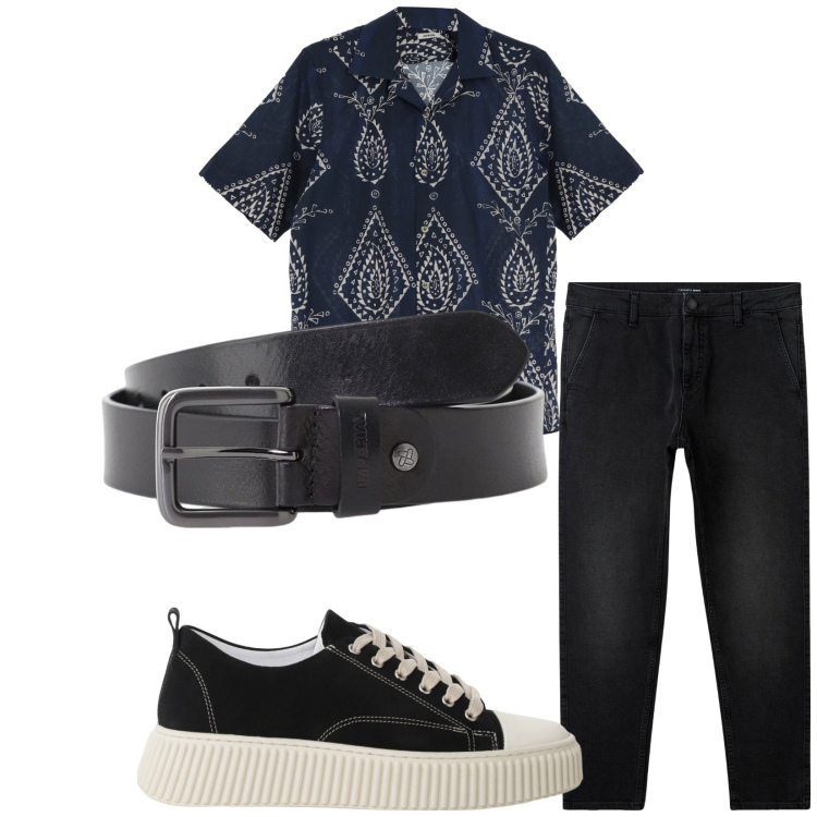 Outfit uomo - Total look #2235218. Stile Casual per Tutti i giorni. Abbinamento con jeans, sneakers, cinture, camicie a manica corta.