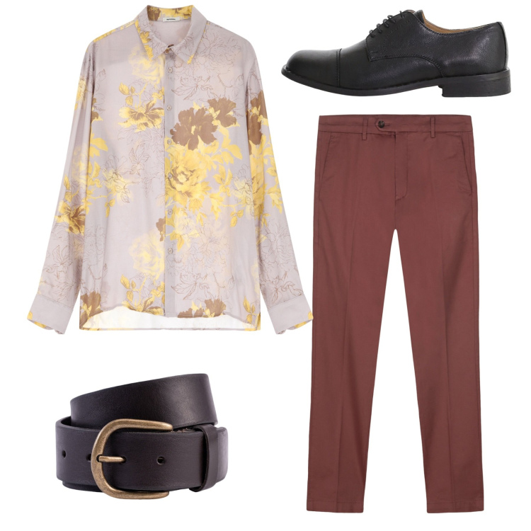 Outfit uomo - Total look. Stile Casual per Tutti i giorni. Abbinamento con camicie, scarpe stringate, cinture, pantaloni chino.