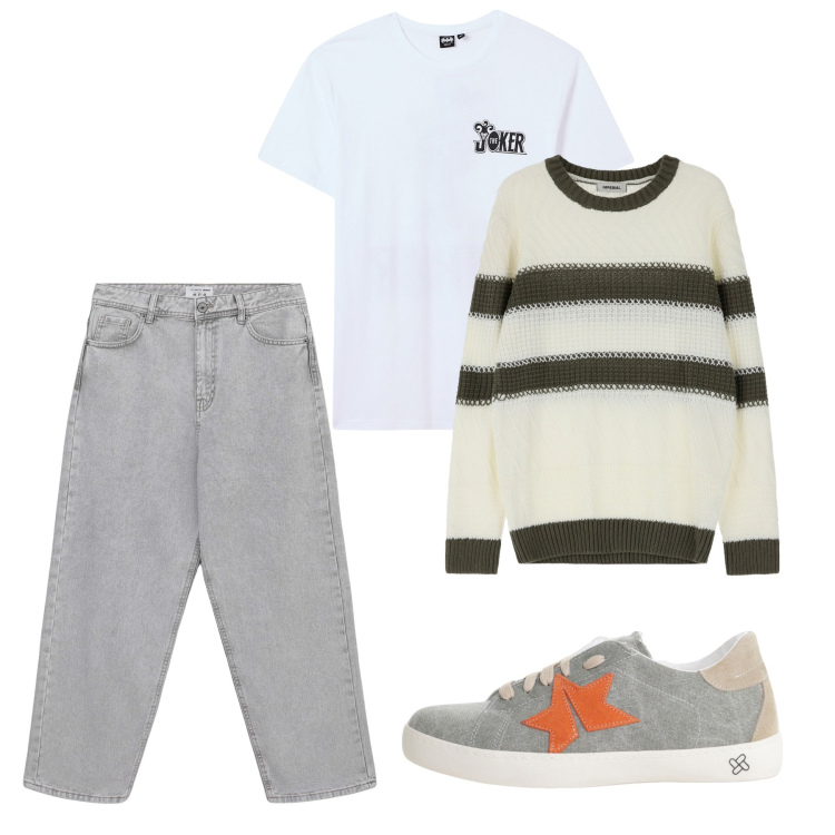 Outfit uomo - Total look #2235241. Stile Casual per Tutti i giorni. Abbinamento con jeans, t-shirt, maglieria, sneakers.